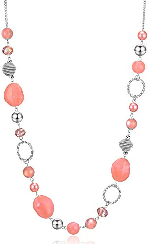 FULU AUTUMN Collier de Perles Long en Argent - Collier Boheme avec des Cristaux et des Perles en Pierre Naturelle Bijoux Fantaisie - Belle Idée de Cadeau de Fête Des Mères(Pink)