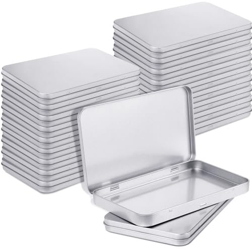 Geiserailie 20 Pack Rectangular Metal Tin Box with Lid Metal Hinged Lid Tin Empty Box Container Storage for Watercolor Jewelry Pen Eraser Pill Candy Craft Organize 7.0 x 4.2 x 0.6'' (Sliver)