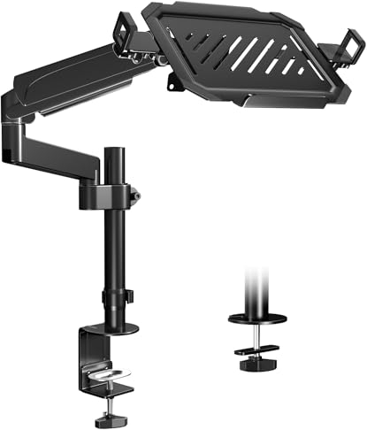 PUTORSEN Brazo para Monitor con Soporte para portátil para Pantallas LED LCD de 17 a 32 Pulgadas y portátiles de hasta 17 Pulgadas, Ajuste de Altura de 55,5 cm (Barra de 30,8 cm)