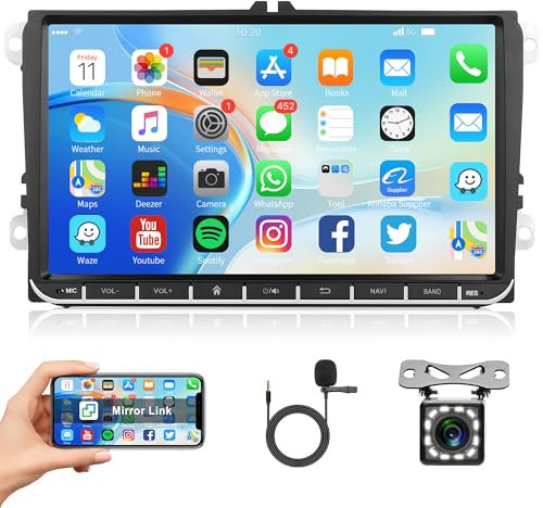 Android Car Radio Stereo for VW Passat Jetta Tiguan Golf MK5 MK6 T5 EOS Polo with GPS Navigation, Rimoody 9 Inch Touch Screen Car Radio Mirror Link Bluetooth WiFi FM RDS EQ SWC Backup Camera