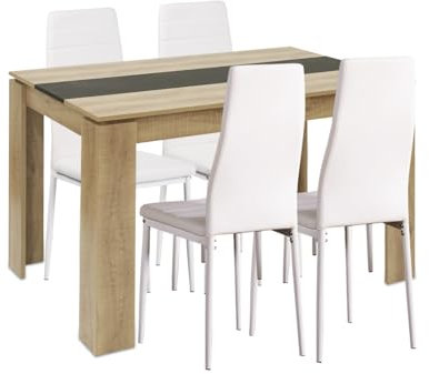 FURNITABLE Esstisch mit 4 Stühlen Esszimmergruppe, 4er Set Esszimmerstühle und Rechteckig Holztisch Essgruppe für Wohnzimmer Küche Büro (110 * 70cm Tisch+4 Weiß Stühle)