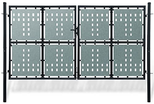 ShCuShan Porte de clôture simple noire 300 x 250 cm, portail de jardin en maille avec serrure et poignées stable durable entrée porte clôture en acier galvanisé