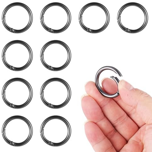 Gjinxi 33mm Heavy Duty Metal Ring,Runder Feders Karabiner,Edelstahl O-Ringe,Rundringe,Sprung Ringe für Gürtel,Hardware/Taschen/Ringe/Handarbeit/DIY-Zubehör(Schwarz,10 Stück)