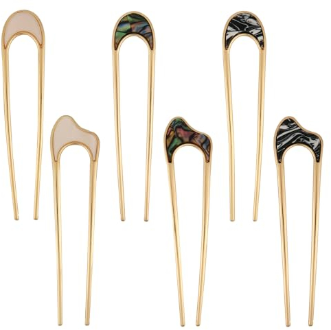 6pz Forcine per Capelli a Forma di U, Forchetta per Capelli Francese Metallo per Chignon Vintage Bastoncini per Capelli a U Arco Forcine per Updo Accessori per Acconciature per Donne Ragazze