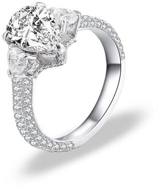 Skcess 18 Karat Weißgold Engagement Ring Weiß Moissanit Birne, Partner Ringe Birnenförmig Ringe Frauen Größe 61 (19.4)