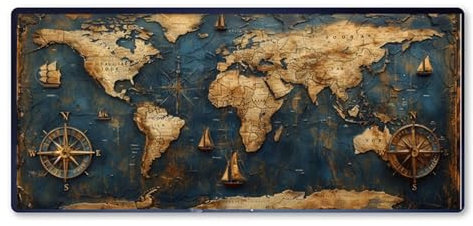 Tapis de Souris Carte du Monde 800x300x3mm Grand Tapis Souris XXL, Rétro Tapis de Souris Bureau Gamer, à Bords Cousus, Base en Caoutchouc Antidérapante, sous Main Clavier et Souris, Decoration Maison