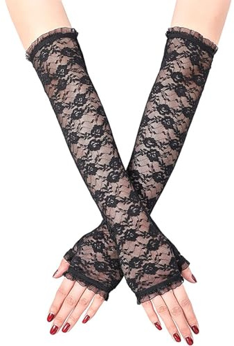 Long Lace Gloves,Black Lace Gloves for Women White Lace Gloves Fingerles Elbow Length Evening Gloves for Wedding Prom 80s Floral Opera Ladies Fancy Dress Accessory Halloween Party Costumes Masquerade