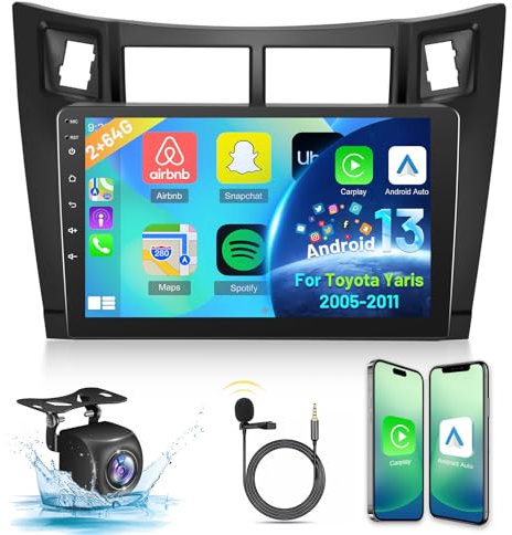 2G+64G Android Radio de Coche para Toyota Yaris 2005-2011, Radio Bluetooth con Pantalla Táctil de 9 Pulgadas con Wireless Carplay & Android Auto/WiFi/GPS/EQ/FM Radio RDS