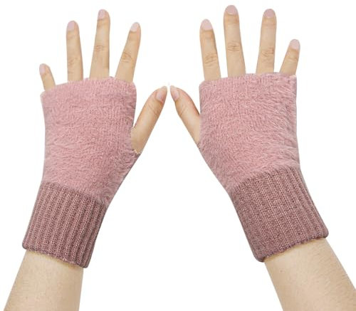 Long Keeper Thermisch Fingerlose Handschuhe Damen Winter Weich Und Flauschig Elastische Halbfinger Handschuhe Armstulpen (Rosa)
