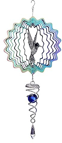 6 Inch Wind Spinners for Garden Hanging Wind Spinners Metal 3D Wind Chimes with Ball Spiral Tail for Outdoor Yard Art Decoration Hummingbird, Patio