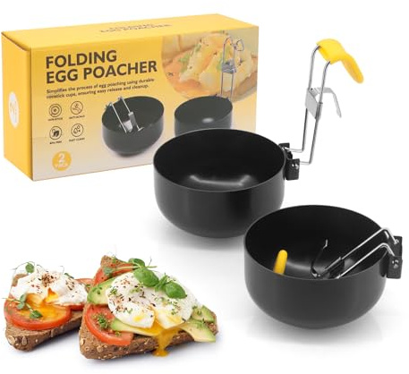 Yuhtech 2 Pcs Stainless Steel Egg Cooker, Collapsible Hang Ear Egg Boiler Poached Egg Maker, Non-stick Egg Poacher for Perfect Boiled Eggs for Kitchen Tool