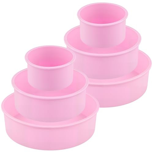 KEILEOHO Lot de 6 moule a cake silicone ronds, moule gateau, rose, 10 cm, 15 cm, 20 cm