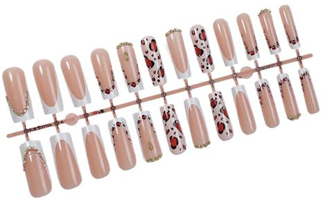 Lot de 24 faux ongles longs carrés à presser sur les ongles blancs à bout français faciles à appliquer