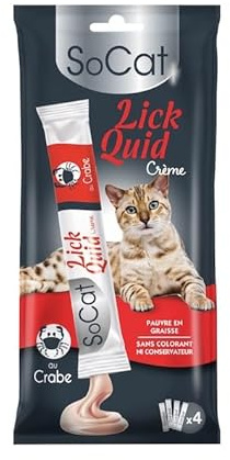 Riga - Socat Lick Quid - Friandises pour Chat - Snack Humide Au Crabe - Crème A Lécher - Vitamines Et Taurine - sans Colorant Ni Conservateur - Faible en Graisses - Récompense Idéale - 4 x 14g