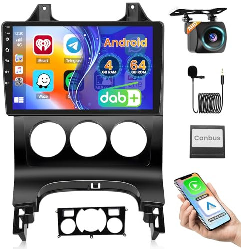 Roinvou 4+64G DAB/DAB+ Autoradio für Peugeot 3008 2009-2016 Android15 mit Wireless Carplay Android Auto 9 Zoll Touch Display Radio mit Mirror Link GPS Bluetooth WiFi FM/RDS EQ HiFi SWC Rückfahrkamera