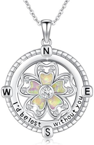 YueYuan Collana da donna con bussola in argento Sterling 925, con ciondolo a forma di fiore di ciliegio, per gli amanti della vela, Argento sterling