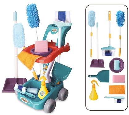 Teorema Giocattoli, Maxi Carro de Limpieza para niños con Escoba de Juguete y recogedor, Juego de Limpieza para niños, Juguete Completo con Accesorios, Escoba Infantil Juego, Altura 51 cm, Juego