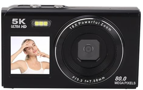 Dpofirs 5K Digitalkamera für die Fotografie, 80 MP Dual Screen Vlog -Kamera, 18x Digital Zoom Auto Focus, Selfie -Kamera für Reiseanfänger (32GB)