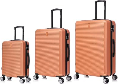 CELIMS - Set Valises Rigides 3 Pièces ABS Légères | Cabine, Moyenne et Grande | Valise Soute & Bagage Cabine 4 Roues 360° | Serrure Intégrée Voyage | Corail