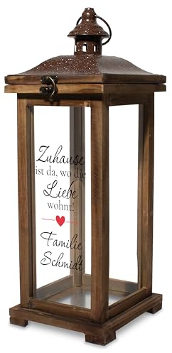 True Statements Personalisierte Holzlaterne 42 cm Landhausstil mit Familiennamen