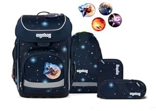 ergobag Schulranzen-Set cubo Set KoBärnikus - Dunkelblau | Ergonomischer Schulranzen klassisch 5-teilig für die 1. Klasse der Grundschule