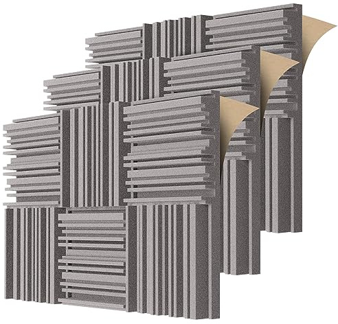 BXI Dichte Akustikschaum-Paneele, 30 x 30 x 5 cm 18 Stück – Breitband-Schallabsorber, dicke Schalldämmung, Studio-Schallschutzfliesen, 3D-Rillen-Dekorationspaneele für Wände & Decken