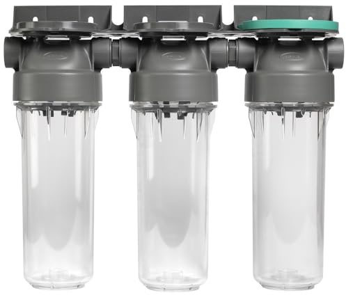 ECOSOFT Porte filtre eau triple 9’’3/4 2P, connexion 3/4'', support de fixation, clé, conçu pour une filtration de l’eau du robinet facile, sûre, fabrication européenne
