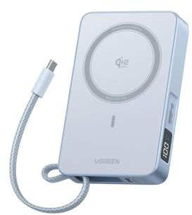 UGreen Powerbank 10.000 mAh Pd 25 W kabellos, magnetisch, Grau