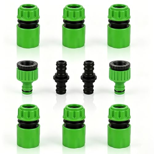 Garden Hose Connector Set | 6 Hose End Quick Connector 2 Hose Tap Connectors 2 Double Male Connectors | Hose Quick Connect Kit Hose Pipe Connector for Garden (Green)