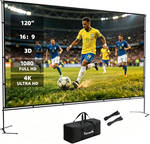 120-tums Stor Projektionsduk med Stativ - 4K HD 16:9 Veckfri, 160° Vidvinkel, Portabel för Hemmabio, Trädgårdsfest & Sportvisning