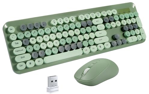 SOPPY Wireless Keyboard and Mouse Combo, Round Keycaps, Retro Typewriter Keyboard, 2.4GHz USB Receiver Plug and Play,Full-Size, Compatible with PC/Desktop/Laptop/Windows, US Layout, Colorful Green