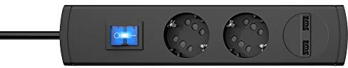 Kopp DUOversal® plus 2-/4-fach Steckdosenleiste 1,4m mit doppelten Steckplätzen + 2x USB-Anschluss + Schalter + Berührungsschutz + großer Abstand + anschraubbar I Anthrazit – 234805000