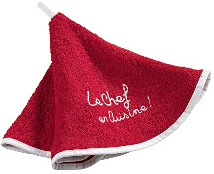 Douceur d'Intérieur, Geschirrtuch, rund, Durchmesser 60 cm, roter Frottee, Bestickt, Taupe