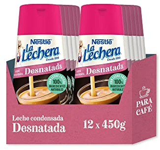 La Lechera Nestlé Leche condensada desnatada - Botella de Sirve Fácil Caja 12 x 450 g