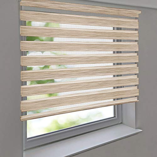 Doppelrollo Premium 120 x 220 cm Leinen-Struktur beige - Duorollo Vario Seitenzug zum Anschrauben freihängend für Wandmontage und Deckenmontage - inkl. Metallträger