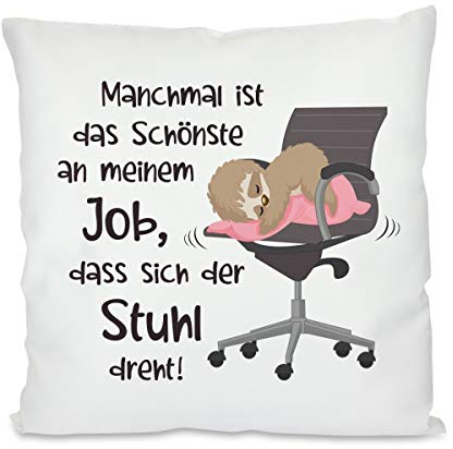 Herzbotschaft Kissen mit Motiv Modell: Das Schönste an Meinem Job (Faultier rosa)