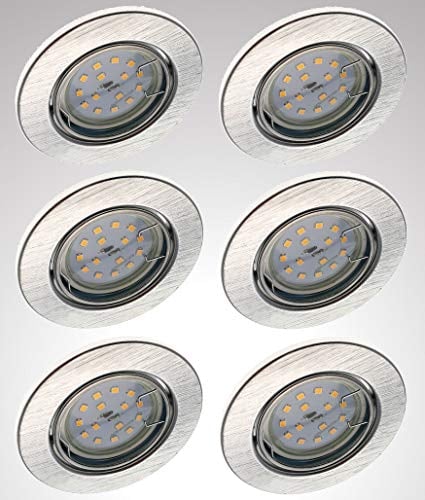 Trango 6er Set LED Einbaustrahler aus ALU gebürstet Rund 6729-069MOSD inkl. 6x 5 Watt 3-Stufen dimmbar LED Modul 3000K warmweiß, Einbauleuchte, Deckenspot, Einbauspot, Deckenleuchte