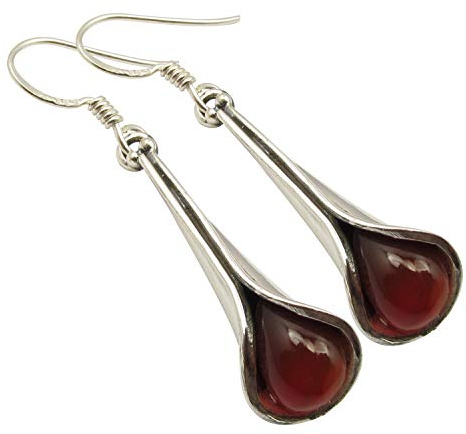 SilverStarJewel Karneol Ohrringe 4,3 cm 925 Rein Silber Edelstein Kunstschmuck