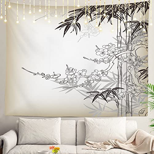 Shrahala Japanischer Wandteppich, Bambus, japanischer Baum, abstrakter asiatischer Zweig, Feier, Wandbehang, groß, psychedelische Wandteppich, Dekorationen, Schlafzimmer, (90 x 150 cm, Grün 2)