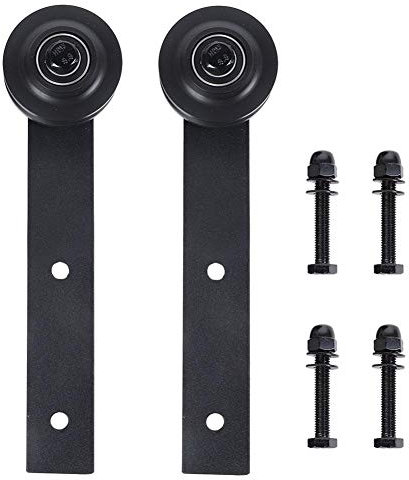 Fdit 2 Piezas de Puerta corredera de Granero, riel, polea, Rodillo de Rueda, Perchas de Hardware Negro para Accesorios de Hardware de Granja