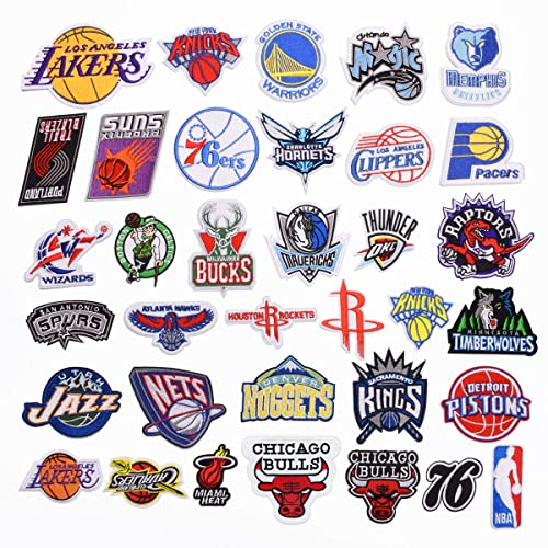A/N Patches Zum Aufbügeln, Patch Sticke Aufnäher, Für Kleidung, Jacken, T-Shirt, Jeans, 35 Stück NBA Basketball Team Logo Stil