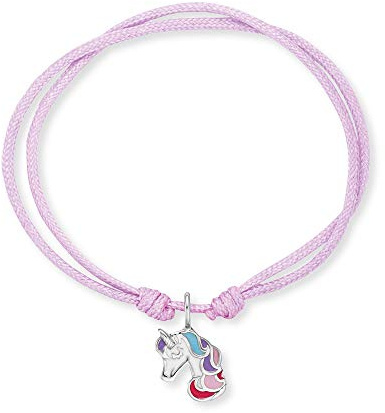 Herzengel Mädchen Kinder Armband aus rosa Nylon und einem Einhorn Anhänger aus rosa Emaille - Ösenverschluss - längenverstellbar - nickelfrei