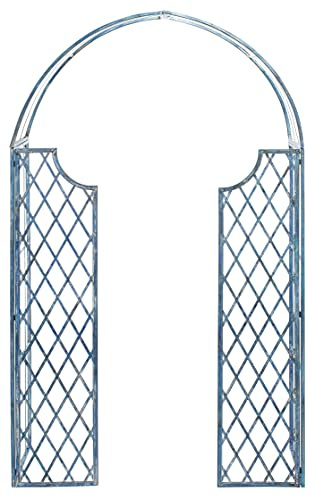 SAFAVIEH Outdoor - Jaida Garden Arbor - Mossy Blue Iron Metal - Vintage Scrollwork Trellis Design - Ideal for Garden, Yard, Patio, Entryway, 68.5 W x 14.8 D x 88 H (PAT5011C)