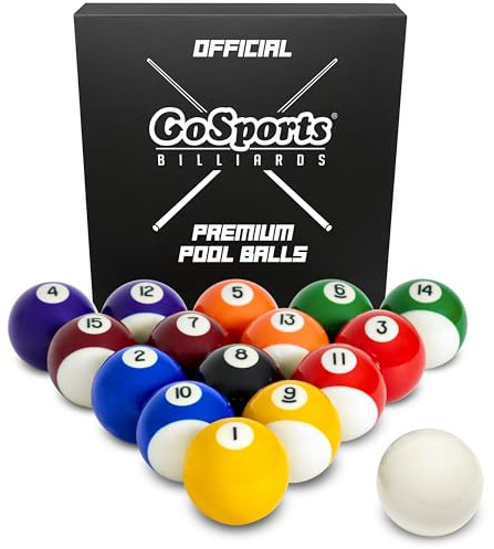 GoSports Regulation Pool Balls Set Premium Billiard Ball Set of 16 for Pool Table Professional Cue Balls for Pool Billiards 57mm Resin Pool Table Balls
