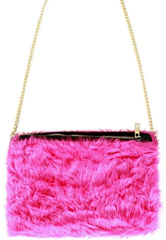 shoperama 80er 90er Jahre Kunstfell Party Handtasche Tasche Schultertasche Karneval, Farbe:Pink