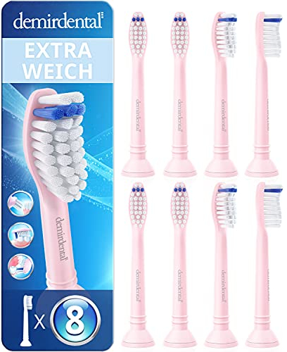 8er demirdental Aufsätze Extra Soft passend für Philips Sonicare Ersatzbürsten, extra Weiche Borsten für sehr empfindliche Zähne, Rosa, entspricht HX6058er