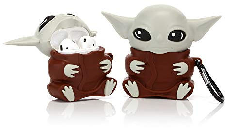 YIGEYI Custodia in Silicone Compatibile con Airpods 1 e 2 Funny Cute Cartoon 3D Case Cover[Yoda Alien] (Marrone)