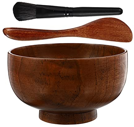 minkissy 1set Bowl Set Practical Tool Kit for Home and Salon Use Includes Wooden Mixing Bowl Brush and Spatula Easy to Clean and Reusable for Facial Masks