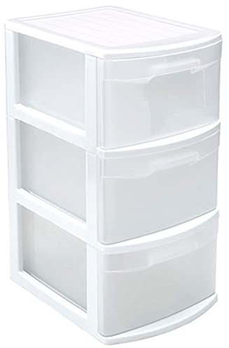 Acan Tradineur - Cajonera támesis de plástico blanco, 3 cajones transparentes, 58,5 x 28,5 x 39 cm, torre de almacenaje y organización multiusos, oficina, hogar