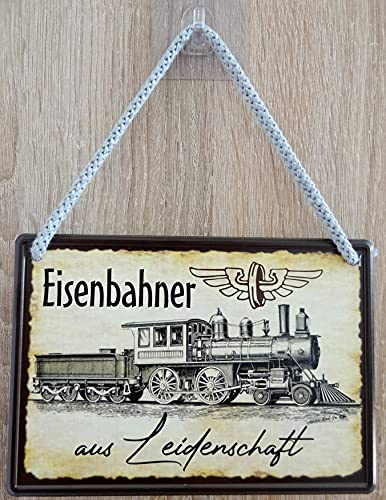 vielesguenstig-2013 Hängeschild Türschild Schild 16x11cm - Eisenbahner aus Leidenschaft Lok Dampflok Eisenbahn Zug